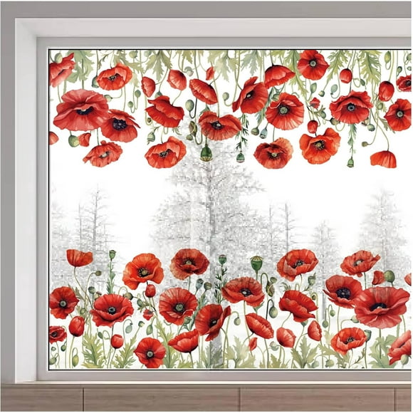 GORGECRAFT August Poppy Large Window Stickers Static Glass Sliding Door Clings Decoration Vinyl Alert Bedroom Bathroom Anti-Collision Decal for Prevent Stop Birds Dogs Pets Strikes 15x46inch
