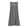 thumbnail image 4 of ZQUUVOU Women's Summer Dress Solid Color Cotton Linen Knee-Length Tank Dress With Pockets A-Gray,L, 4 of 6
