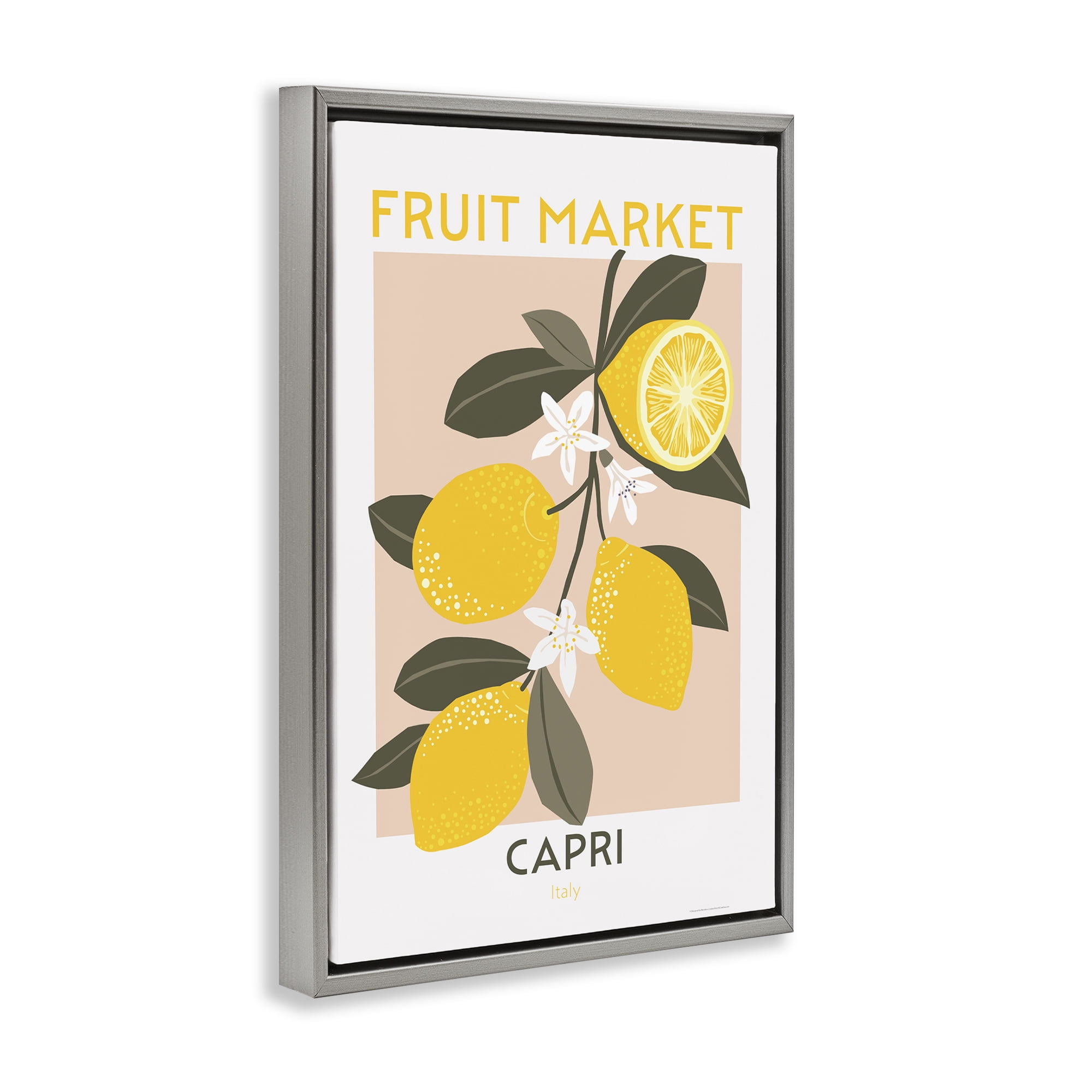 Stupell Industries Fruit Market Lemon Branch Food & Beverage Painting Gray Floater Framed Canvas Art Print Wall Art, 21 x 31