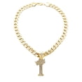 thumbnail image 1 of iJewelry2 Kings and Queens Crowned Initial Letter I Crystals Pendant Gold-tone Cuban Linked Chain Necklace, 1 of 3