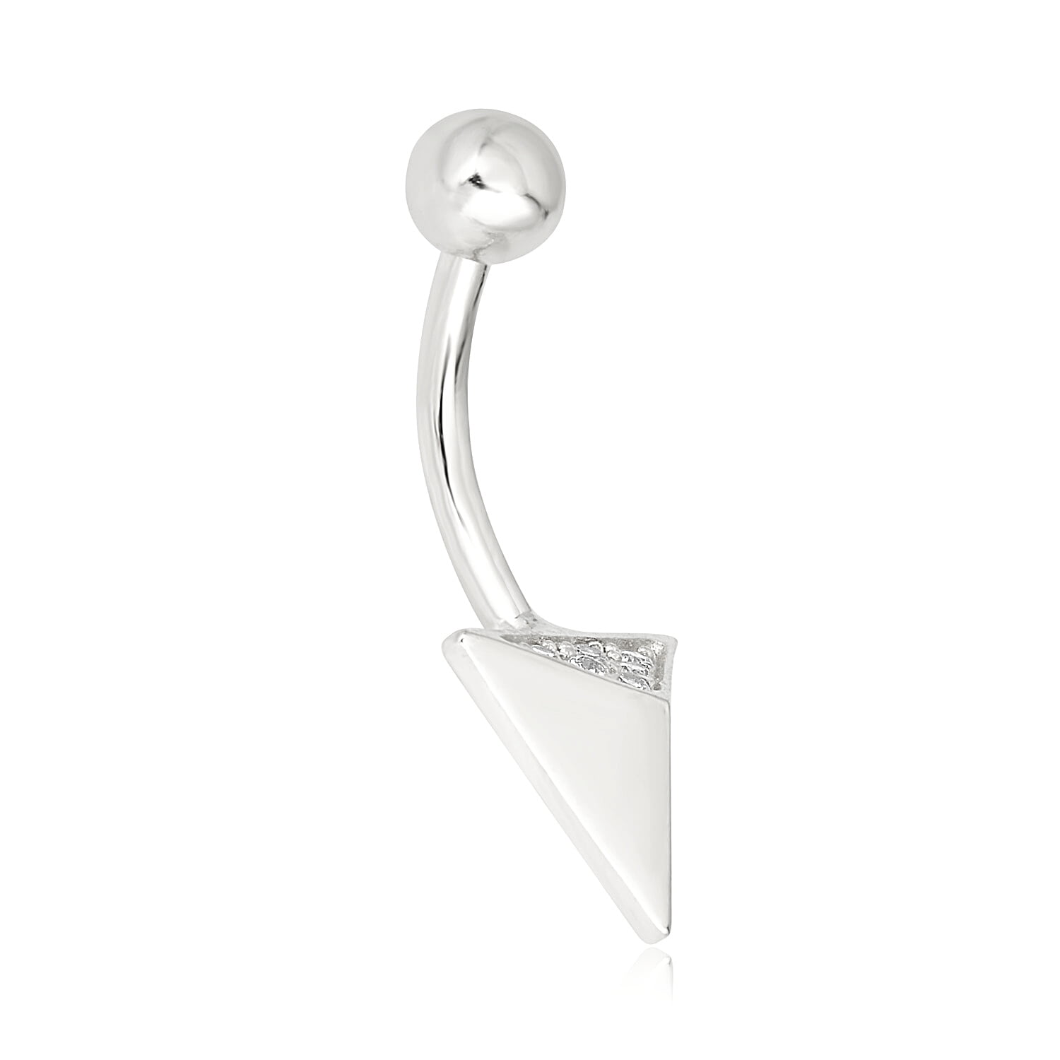 AVORA 10K White Gold Simulated Diamond CZ Triangle Belly Button Ring Body Jewelry (14 Gauge)