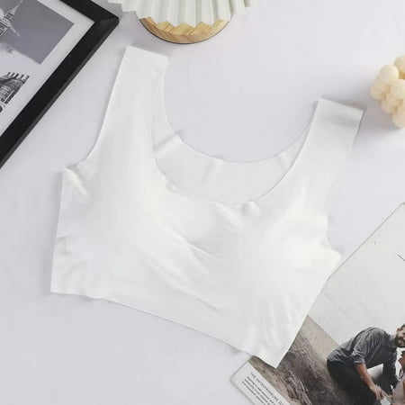 Japanese Peace of Mind Underwear Summer Women s Yoga Sports Vest One-piece No-steel Ring Gathering No-Mark Sleep Ice Silk Bra white