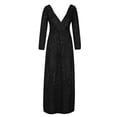 thumbnail image 4 of Pompotops Robe Femme Unie à Paillettes Fine à Fermeture Éclair Ajourée Aguichant Dos Nu à Manches Longues à Col en V en Solde, 4 of 6