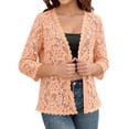 thumbnail image 2 of IMENGL Ladies' solid color lace knitted cardigan v neck, Orange 2XL, Size M-5XL, 2 of 4