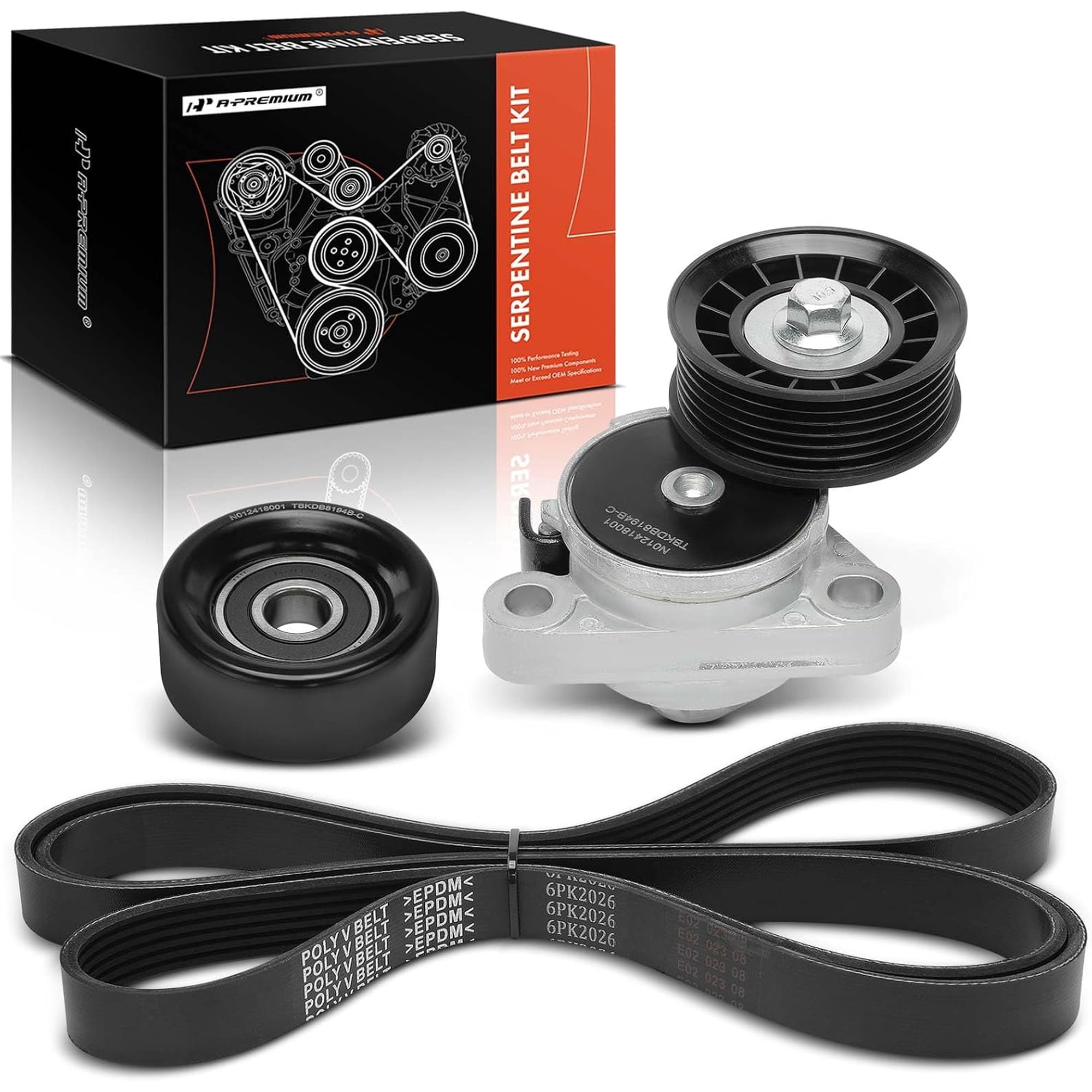 A-Premium Engine Serpentine Belt Drive Kit with Tensioner & Idler Pulley | Compatible with Chevrolet 1999-2000 Corvette Serpentine Belt Tensioner Assembly with Idler Pulley