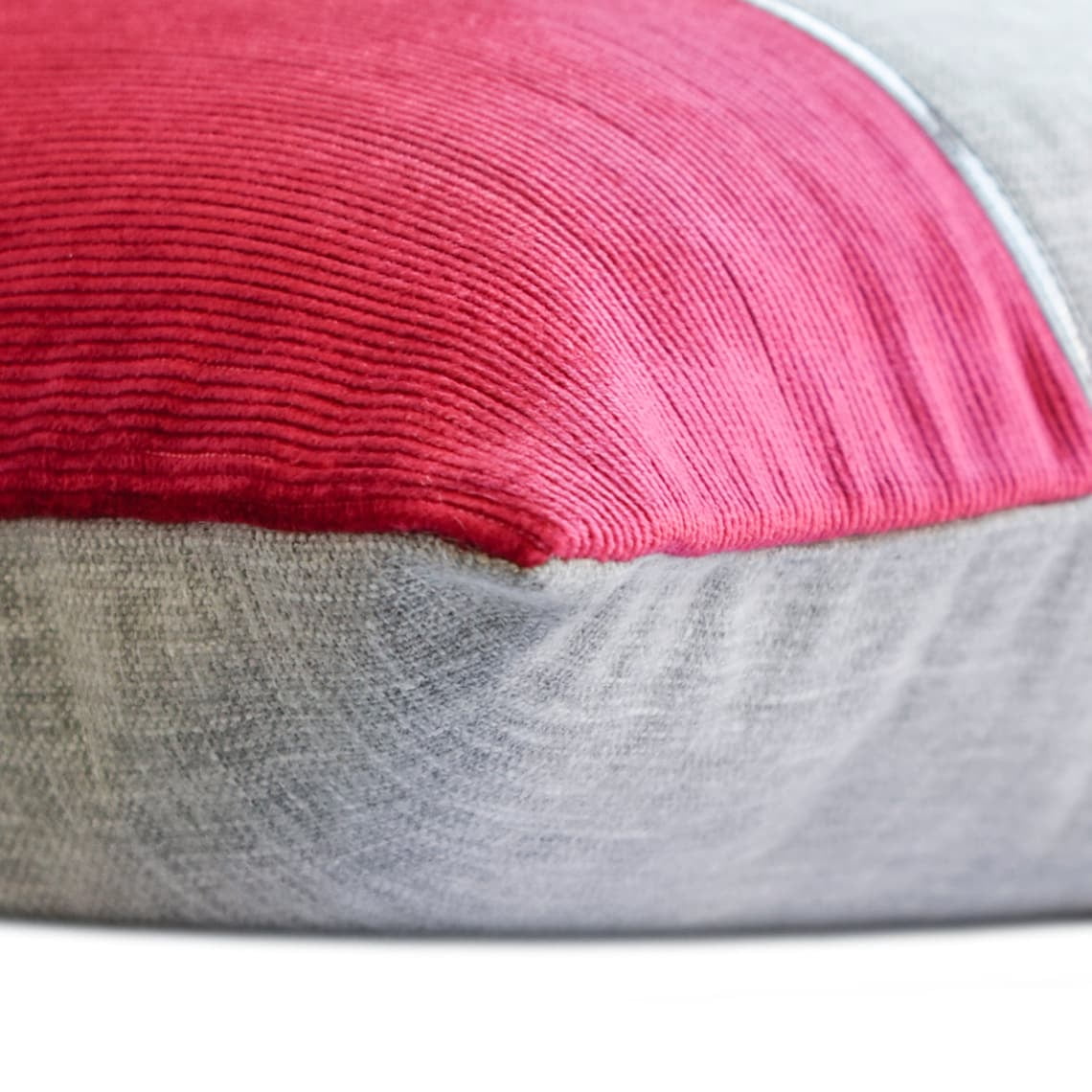 The HomeCentric Decorative Lumbar Pillow Cover Red & Grey, 12"x22" (30x55 cm) Linen Patchwork, Corduroy, Linne Oblong Pillow Cover, Patchwork Modern Style - Berry Bliss Red