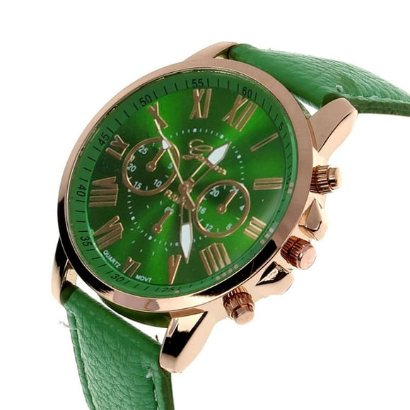 TechWave Women's Roman Numerals Leather Analog Quartz Watch Green