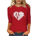 thumbnail image 2 of Wowcloth Ladies' Hearted-Printed Round Neck Three Quarter Sleeve 3/4 Sleeve T-shirt Loose, 2 of 4