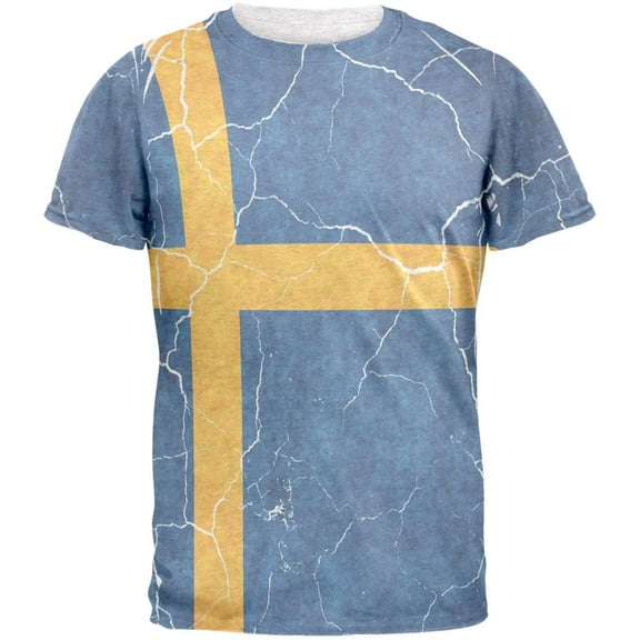 Distressed Swedish Flag Mens T Shirt Heather White X-LG
