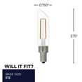 thumbnail image 2 of Bulbrite 862859 2700K 400 Lumen 4.5 watt LED Filament Dimmable T6SL Light Bulbs with a Clear & Candelabra E12 Base, Warm White - Pack of 4, 2 of 5