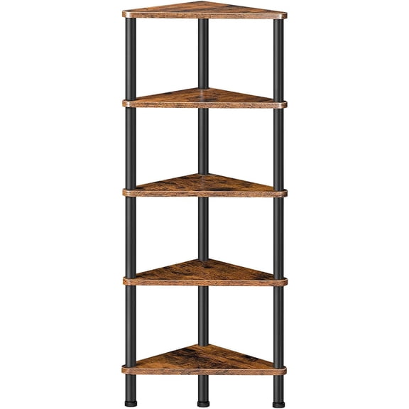 HOOBRO Industrial 5-Tier Corner Plant Shelf, Rustic Brown