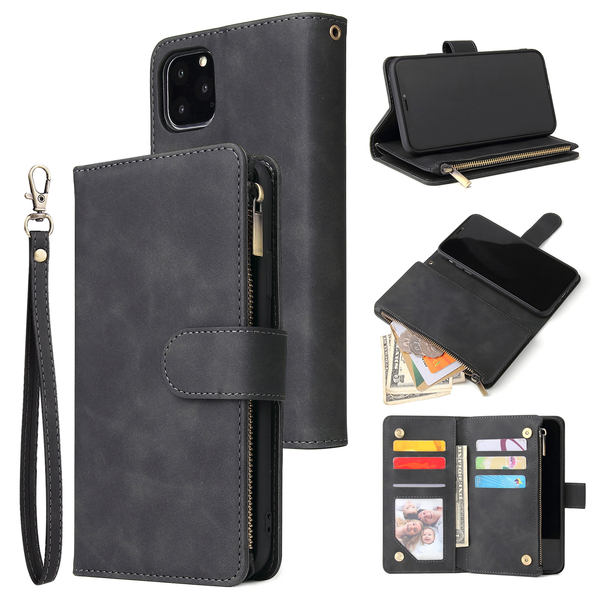 iPhone 11 Wallet Case, Dteck Soft Leather Zipper Wallet Case Magnetic Buckle Horizontal Flip Cover with 5 Card Slots/Photo Pocks For Apple iPhone 11 6.1 inch 2019, Black