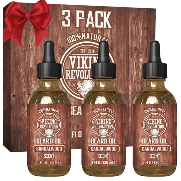 Aceite para barba Viking Revolution de sándalo con argán y jojoba, paquete de 3