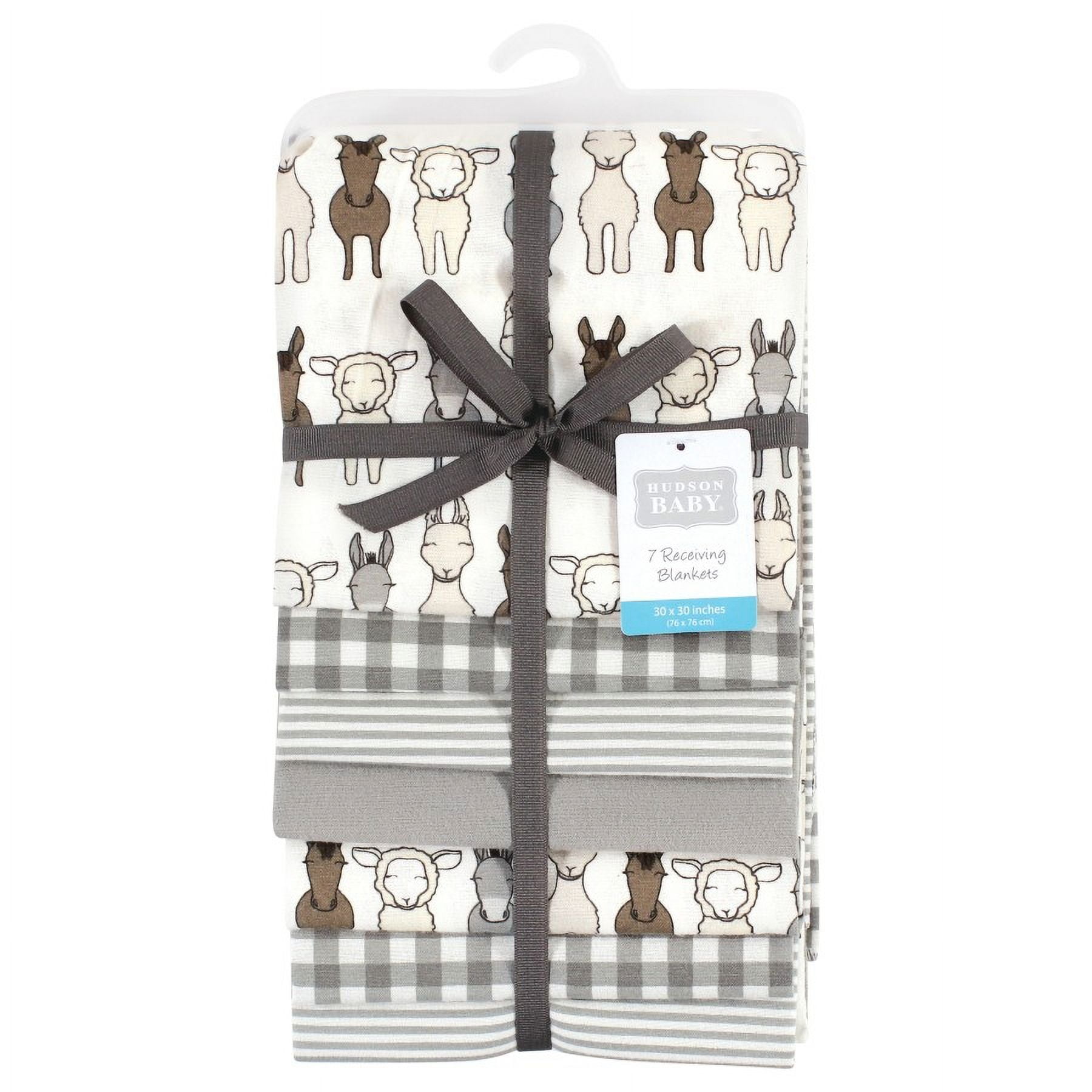 Hudson Baby Unisex Baby Cotton Poly Flannel Receiving Blankets Bundle, Farm Friends Cream, One Size