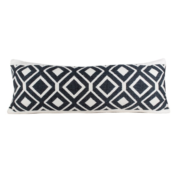Harlow Hill Deep Navy/White Geometric Traditional Cotton Blend Throw Pillow Cover, 14" x 36"
