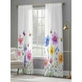 thumbnail image 4 of Colorful Wildflower Sheer Curtains 84 inches Long 2 Panels Set Bee Butterfly Purple Blue Pink Plant Sheer Window Curtain Rod Pocket Voile Drapes for Living Room/Bedroom, Each 52" W x 84" L, 4 of 7