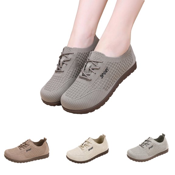 LTTVQM Womens Trendy Sneakers Mesh Knit Lace Up Gum Sole Classic Breathable Tennis Shoes Casual Outdoor Athletic Shoes for All Seasons