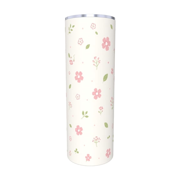 20oz Delicate Pink Floral Tumbler with Handle Stainless Steel Insulated Travel Coffee Cup Gift with Straw