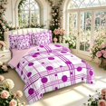 thumbnail image 2 of Manfei Geometric Check 7 Pieces Full Size Bedding Sets,Minimalism Polka Dot Full Size Bed in a Bag,White Purple,Pink Reversible, 2 of 7