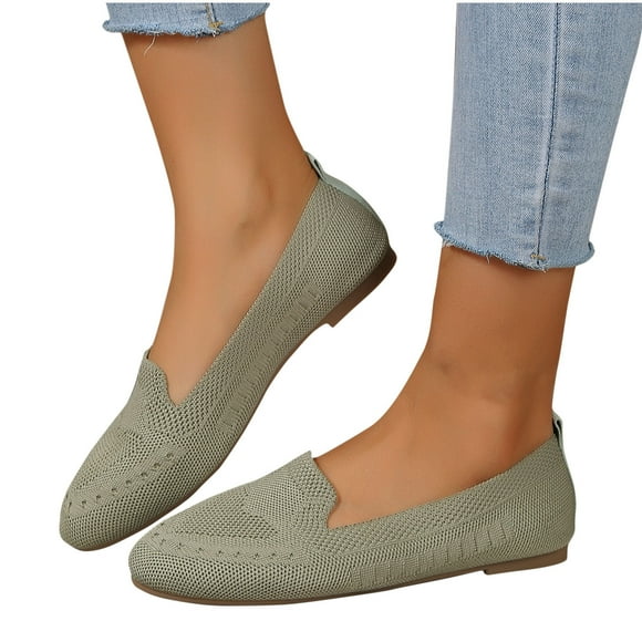 Pisexur Women Shoes Women's Mesh Knit Shoes Round Toe Slip On Walking Flats Shoes Woman Low Wedge Comfort Soft