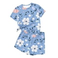 thumbnail image 6 of Girls 2 Piece Floral Print Short Set, Short Sleeve Knot Tee and Elastic Waist Shorts, Soft Polyester Spandex Blend, Kids to Teen Sizes 100-170, Multicolor,Size 7-8T, 6 of 8