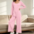 thumbnail image 4 of Diufon Long Sleeve Jumpsuits for Women Back Zipper Elastic Waist Square Neck Wide Leg Overalls Going Out Fall Outfit, 4 of 8