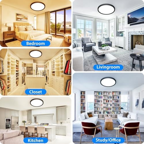 HOVMAP 12 inch LED Ceiling Light, 3000K/3500K/4000K/5000K/6500K Adjustable Flush Mount Light Fixture,3200LM 28W Thin Black Round Lamp for Hallway Kitchen Bathroom Bedroom, 8Pack, Black