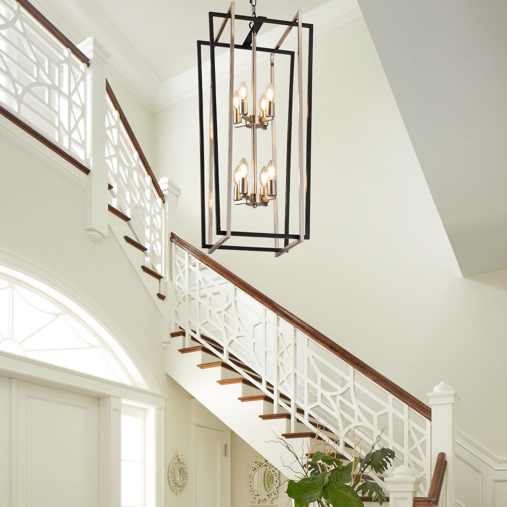 8-Light Silver Farmhouse Lantern Pendant Lighting Fixtures Industrial Geometric Hanging Pendant Light Chandelier E12 Socket