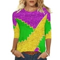 thumbnail image 2 of Ladies Mardi Gras Tops Trendy Graphic 3/4 Sleeve Loose Fitted Tee Shirts Party Crewneck New-Orleans Holiday Blouses Carnival Clothes 2026, 2 of 7