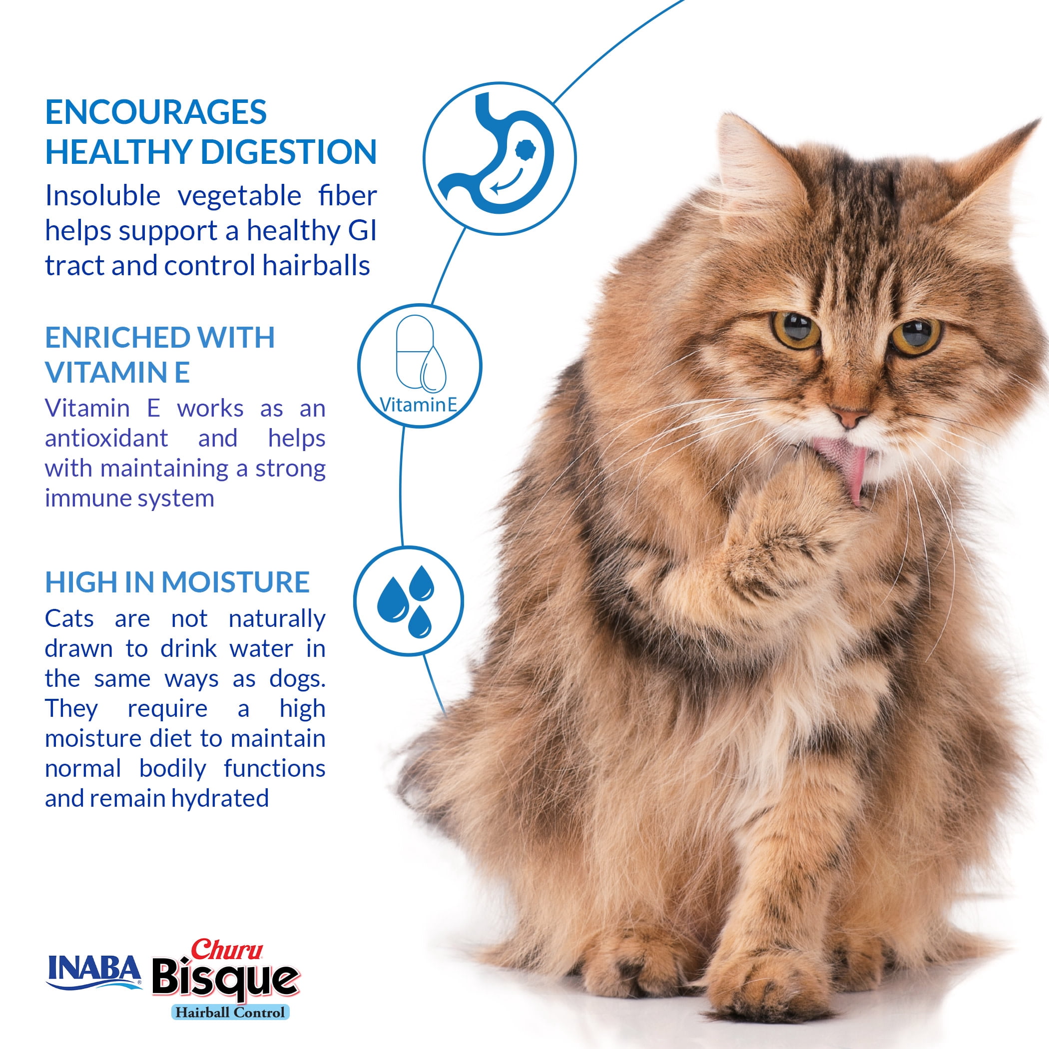 INABA Churu Bisque Indoor Care for Hairball Control for Cats, Creamy Lickable Puree Side Dish with Vitamin E, 1.05 Ounce Pouch, 5 Pouches, Chicken Recipe