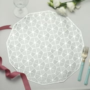 6 Pack | 15" Silver Dodecagon Woven Vinyl Placemats | Non Slip Dining Table Placemats