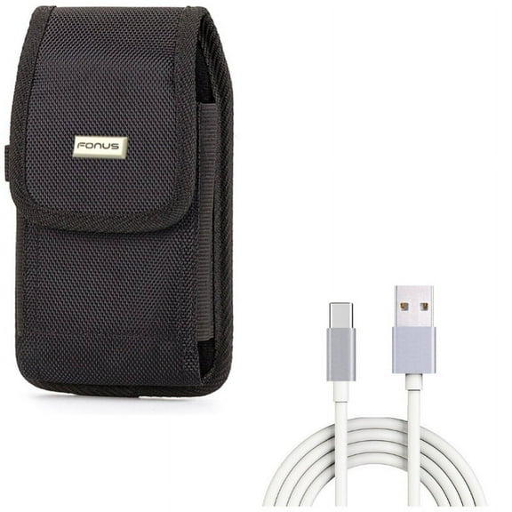 Charger Cord Type-C 6ft USB Cable w Holster Swivel Case Belt Clip E6M for Alcatel Idol 4S - ASUS ZenFone 5z - BLU Vivo XI Plus 5 - CAT S61 S48c - Google Pixel XL - HTC Bolt, U11