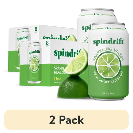 (2 pack) Spindrift Lime Unsweetened Sparkling Water with Real Squeezed Fruit, 12 fl oz, 8 Count