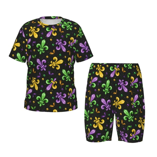 Balery Mardi Gras Carnival4 Conjunto de Pijama Infantil de Manga Corta con Estampado – Ropa de Dormir de Algodón Suave-Small