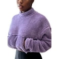 thumbnail image 3 of Seyurigaoka Women's Sherpa Plush Short Sweatshirts Solid Color Long Sleeve Stand Collar Drawstring Hem Pullover Tops with Pocket, 3 of 7