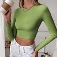 thumbnail image 3 of SWSMCLT Women's Sweater Knit Long Sleeve Crop Top Soft Backless Casual Crewneck Winter Cropped Top Ribbed Green Small, 3 of 4