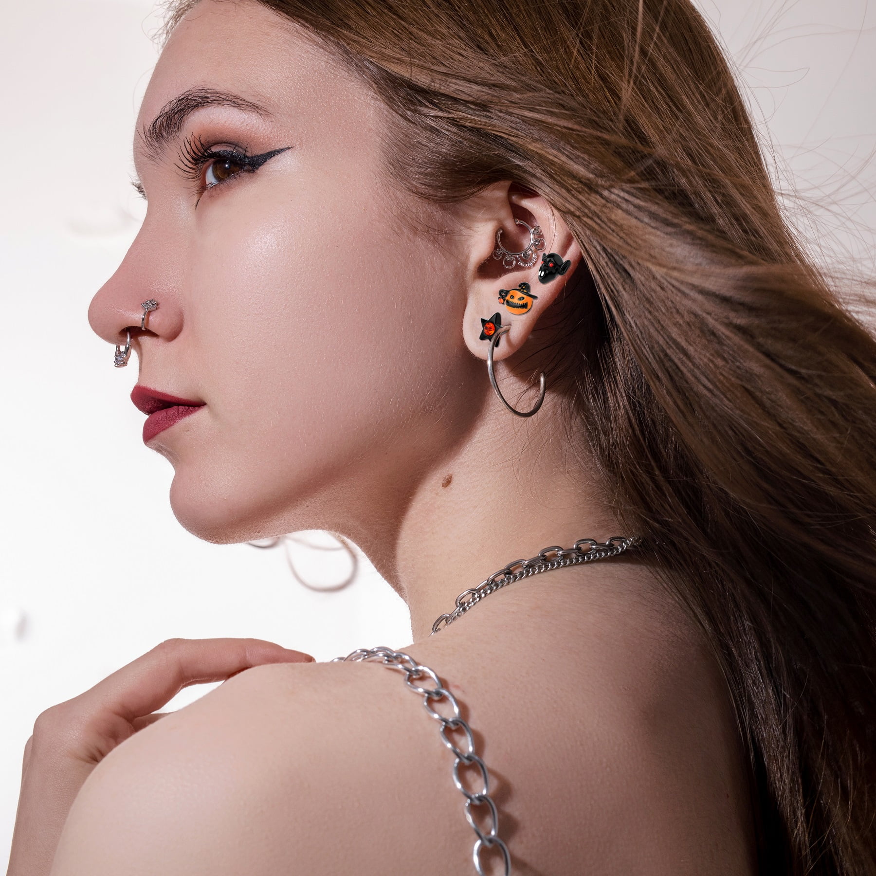 Ubjuliwa 27Pcs 16G Cartilage Earrings Stud Hoop for Women Stainless Steel Forward Helix Piercing Tragus Earrings Conch Piercing Jewelry Black : Clothing, Shoes & Jewelry