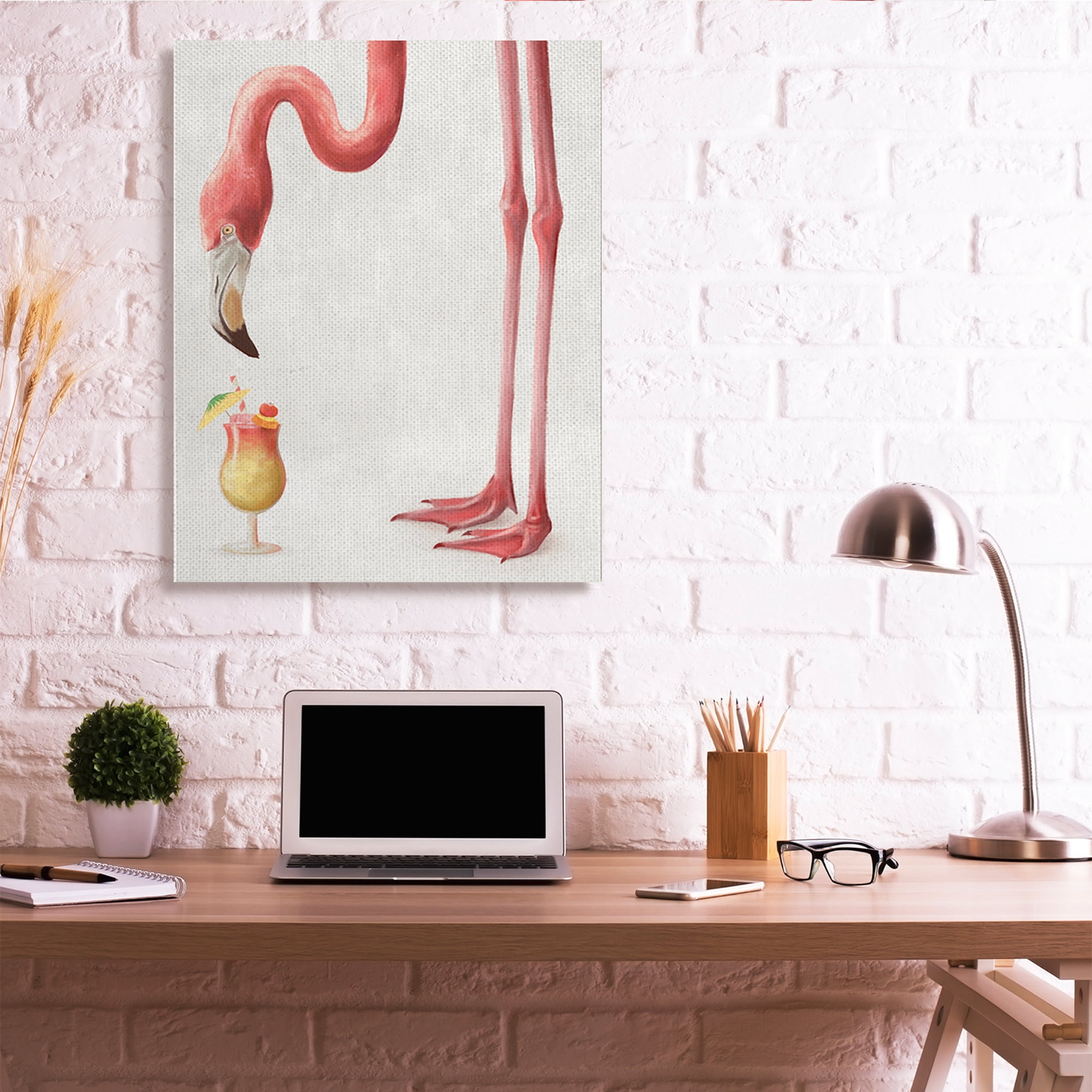 Stupell Industries Thirsty Pink Flamingo Mai Tai Tropical Cocktail Animals & Insects Painting Gallery Wrapped Canvas Art Print Wall Art, 36 x 48