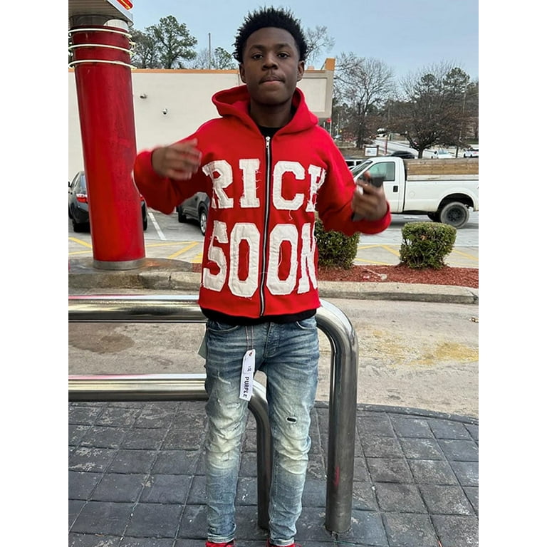 Street Rich Soon Printed Hoodie Male Trendy Y2k Long Sleeve Street Rich Soon Printed Hoodie Male Trendy Y2k Long Sleeve