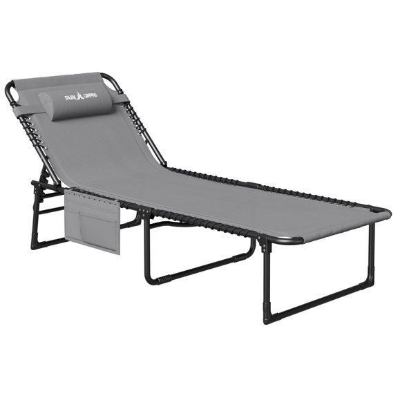 POTEBAN Folding Outdoor Lounge Chair, Heavy Duty Reclining Chaise for Poolside, Patio and Tanning, 350 lb Capacity, Light Gray, 1-Pack