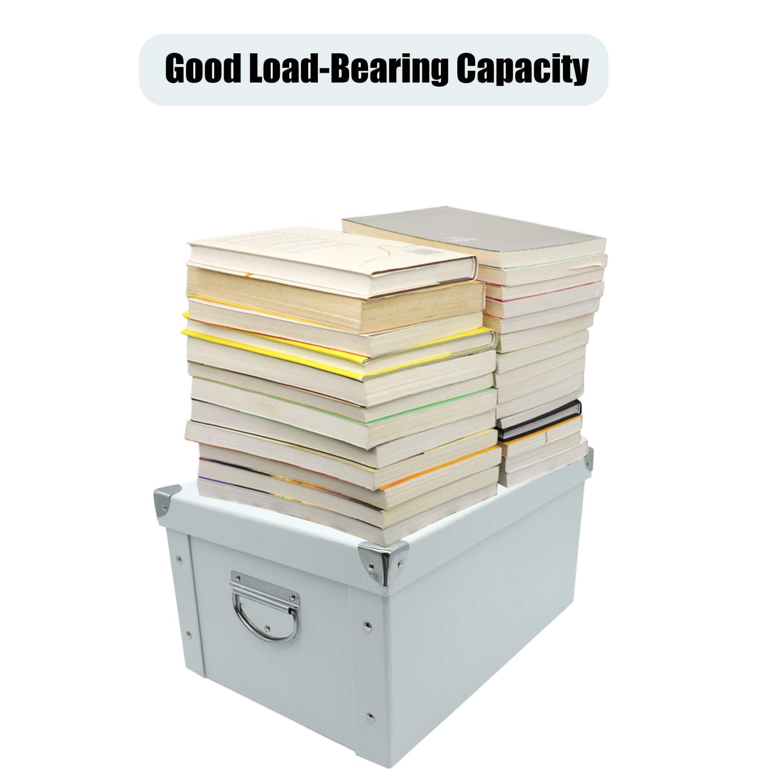 Collapsible Storage Box  Decorative Memory With Lid & Metal Reinforced Corners Cardboard File Bin Handles Organizer Gift For Keepsake Photos Office Wardrobe Bookshelf