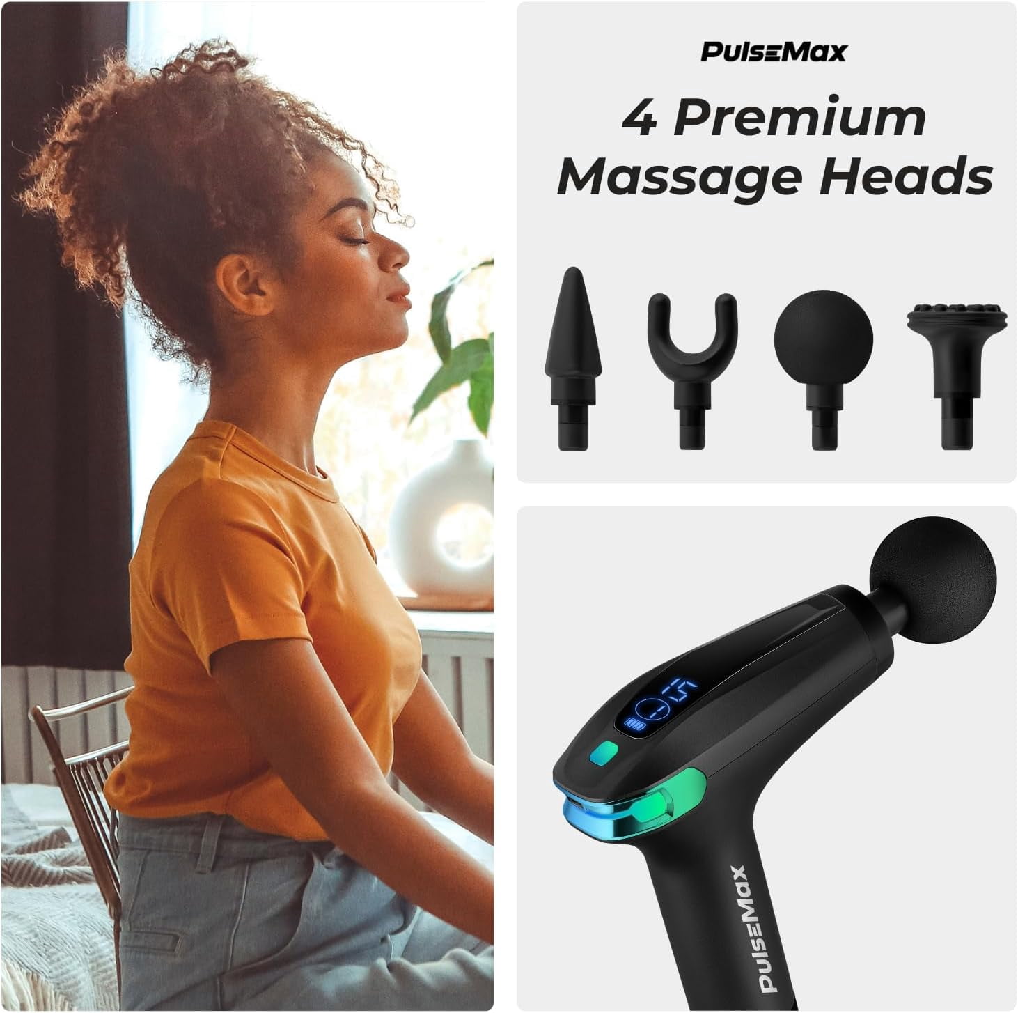 REATHLETE PULSEMAX Percussive Therapy Device - Massage Gun for Muscle Treatment - Handheld, Wireless Deep Tissue Massage - Ideal for Back, Shoulder, Arms, Glutes, Calf -Full Body Pain Relief