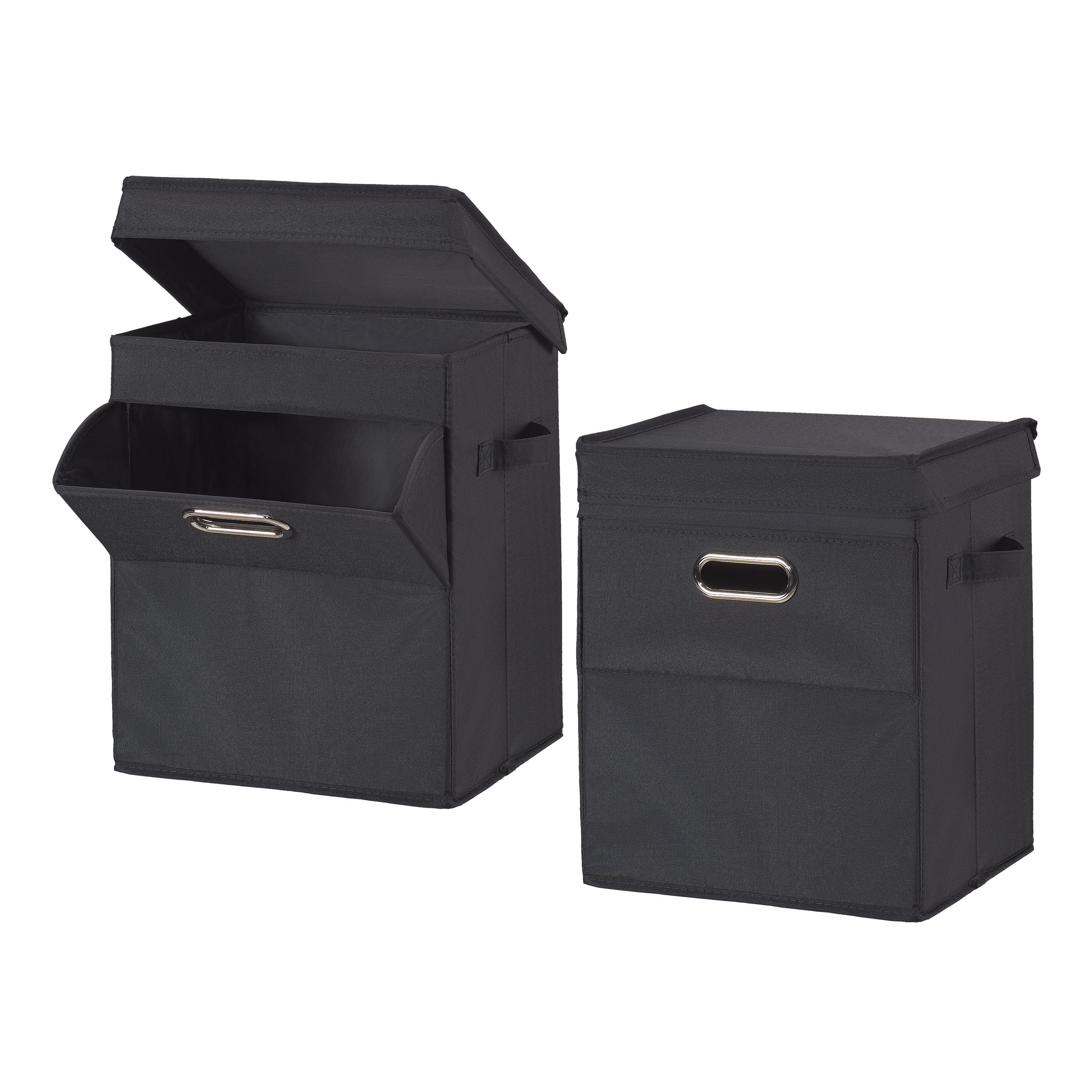 Mainstays Front Loading Stackable Laundry Hamper with Lid, Black, 2