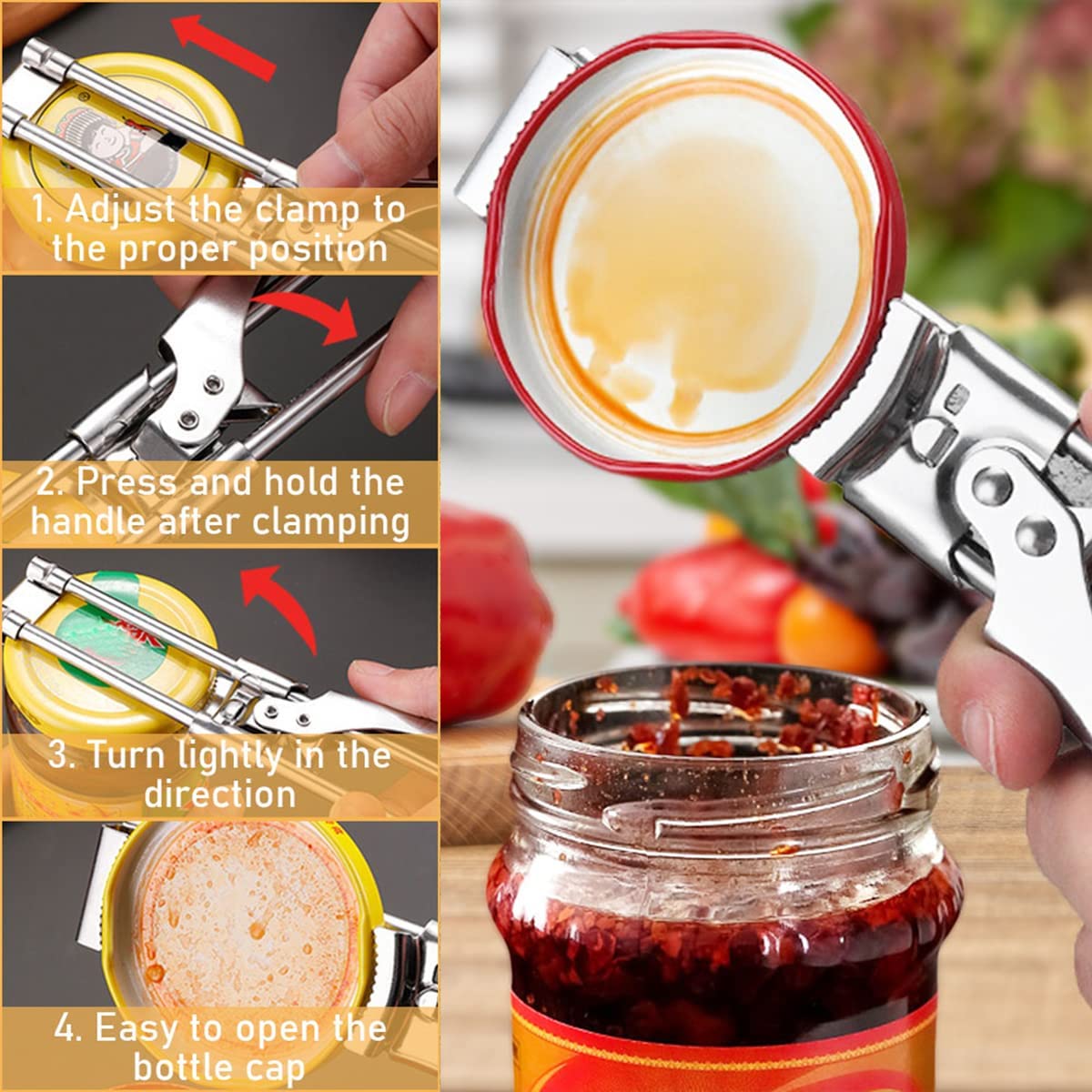 ABCISI Can Opener, 2 PCS Adjustable Multifunctional Stainless Steel Can Opener, Stainless Steel Can Opener Bottle Jar Lid Gripper, Manual Jar Opener Gripper for Can, Jar, Bottle(New Can Opener)