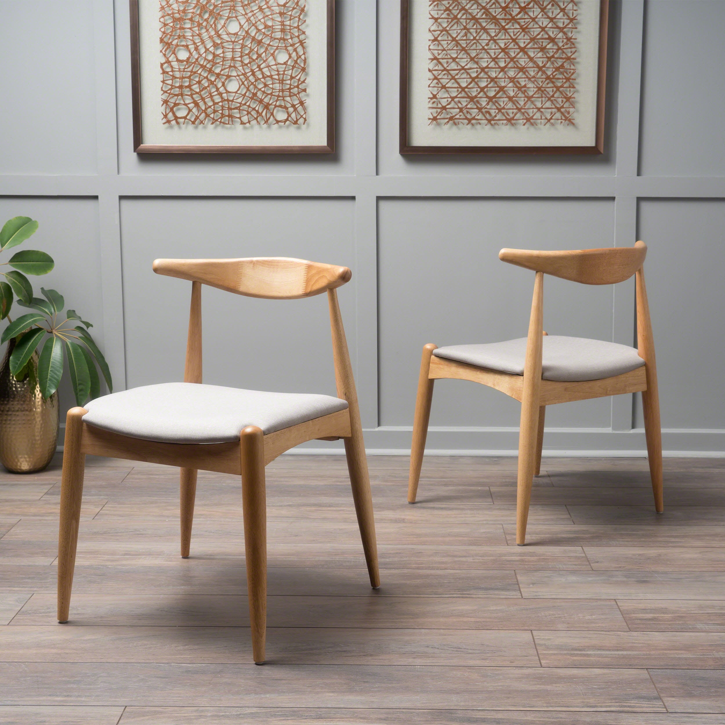 GDF Studio Francaise Indoor Mid-Century Modern Natural Oak Dining Chairs, Set of 2