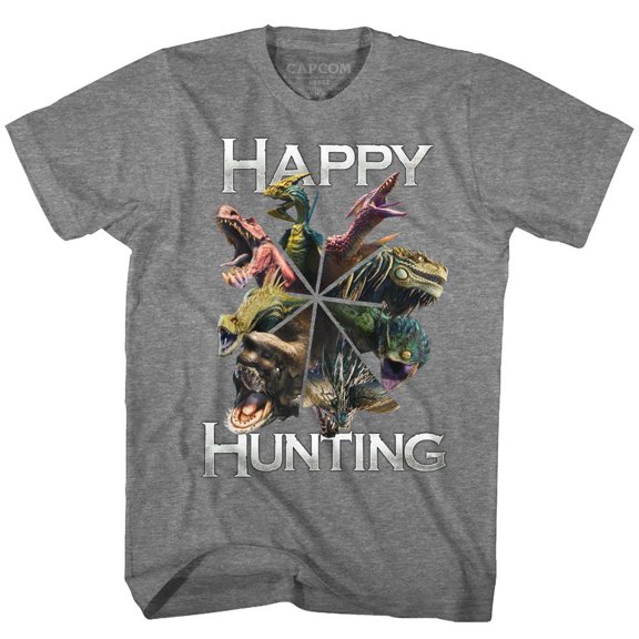 Monster Hunter Happy Hunting Graphite Heather Adult T-Shirt 4Xl