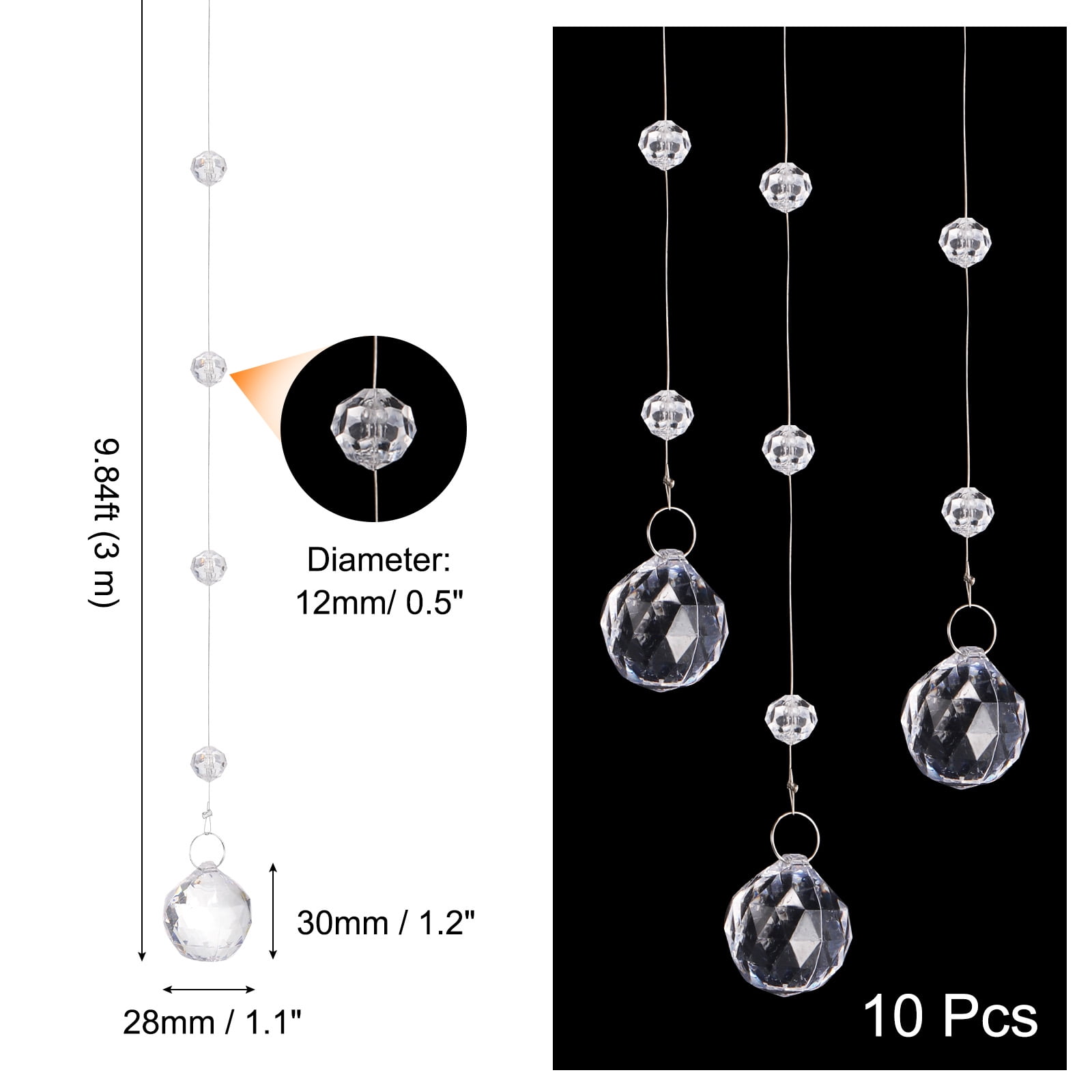 Unique Bargains Acrylic Crystal Garland Strands Clear Beads Wedding Craft 9.84ft
