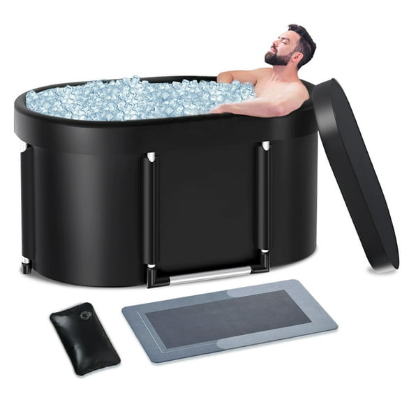 Extra Large Cold Plunge Tub with Aluminum Support Poles for Cold Water Therapy, Portable Ice Bath for Athletes Recovery, Collapsible Ice Plunge Tub for Adults with Water Filling Cushion, 100 Gal