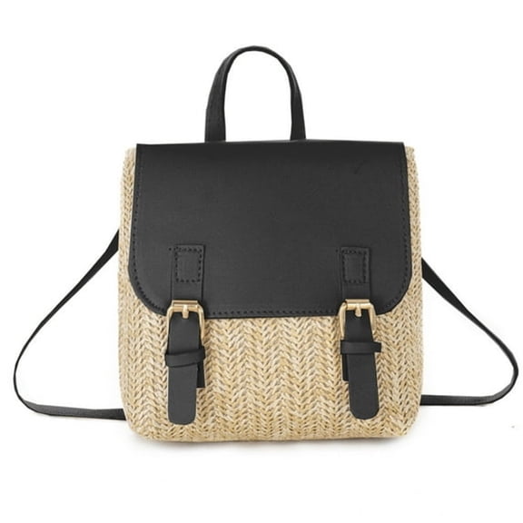 AOMRCOL Women'S Straw Woven Pu Leather Backpack Beach Backpack Elegant Small Backpack Holiday Daypack Shopping Dating Bag