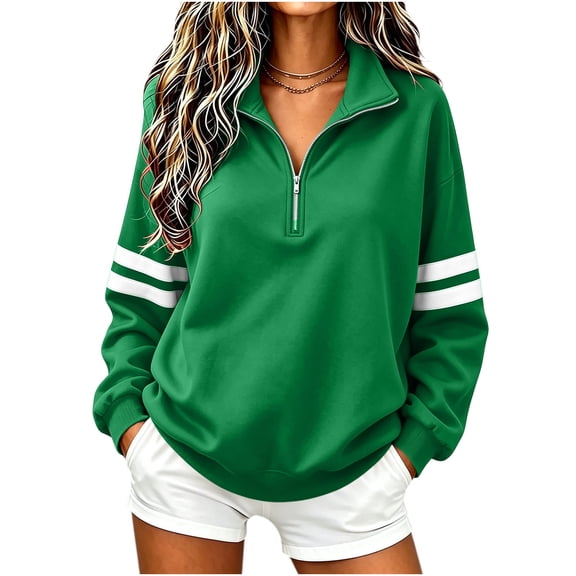 Hurxie Women's Varsity Striped Sweatshirt Oversized Lightweight Knit Pullover Drop Shoulder Crew Neck Long Sleeve Casual Sweatshirts